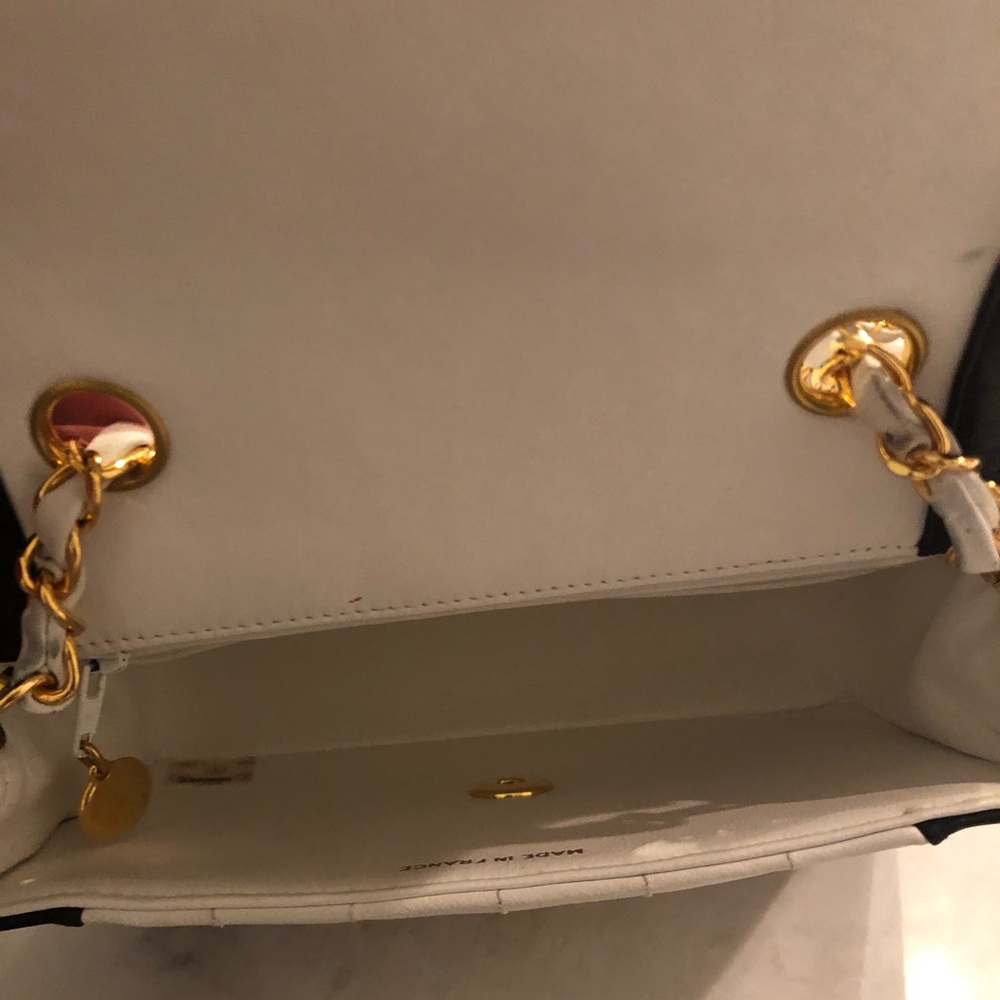 Vintage Chanel Mini Mademoiselle Bag Black and White Lambskin Gold Hardware - Picture 5 of 17